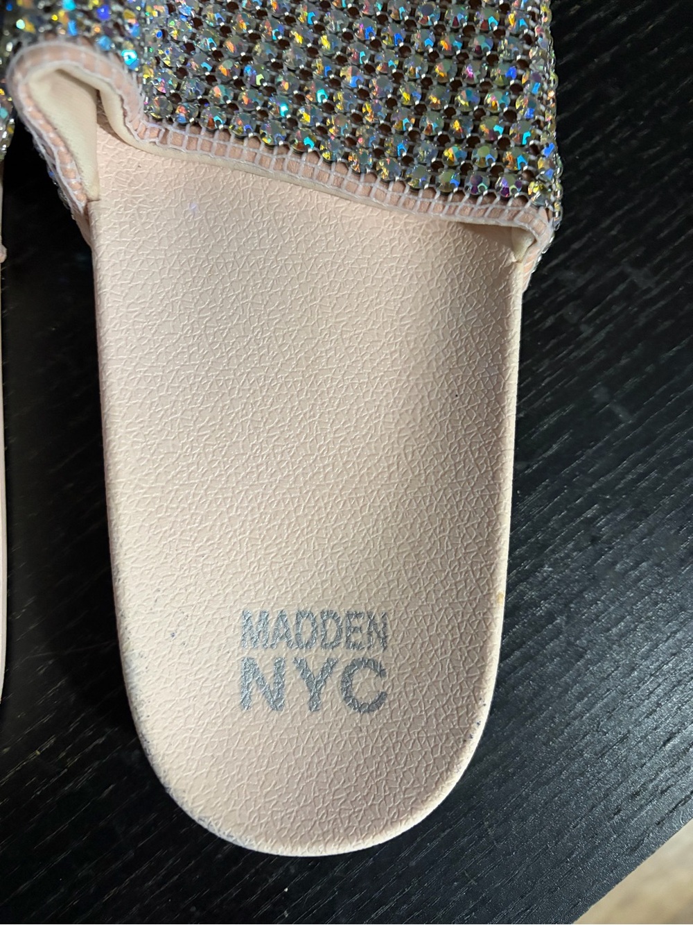 Steve Madden Blush Slide Sandals with Iridescent Crystal Straps - Picture 3 of 7